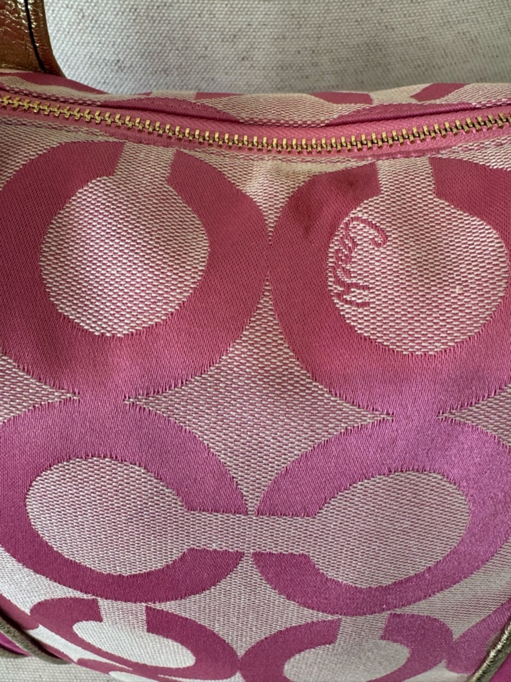 Y2K Coach Poppy Op Art Pink Signature Jacquard Tote Shoulder Bag Purse #13826 - Picture 13 of 17